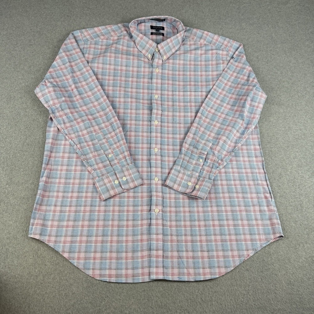 Viyella Stretch Plaid Button Down Shirt Men's XL Cotton Blue Red Long Sleeve